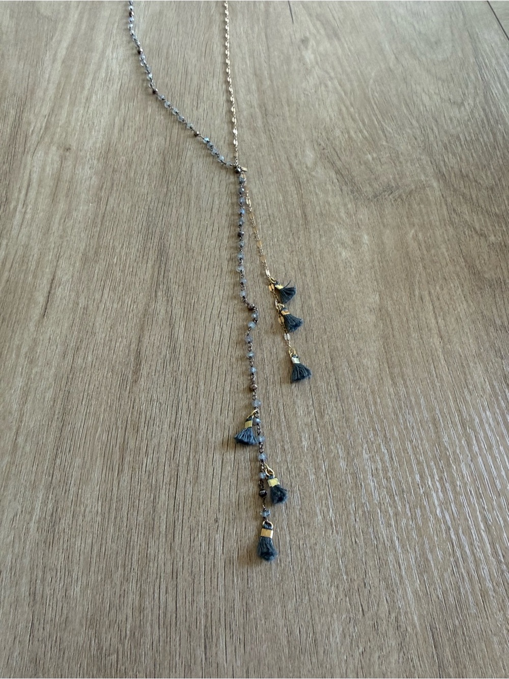 Lucky Star Jewels Beaded Lariat Necklace Mini Tassel Dangle Boho Layered